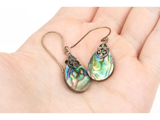 Lot Of Assorted Lot Of Lovely Abalone Jewelry Pieces, Sterling And Silverplate