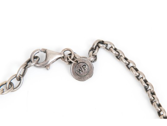 Sterling Silver Chunky Curb Chain With An Impactul Lapis And Jasper Pendant