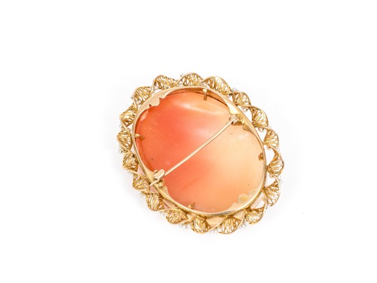 10k Yellow Gold Beautiful Vintage Seed Pearl And Spiral Framed Cameo Brooch