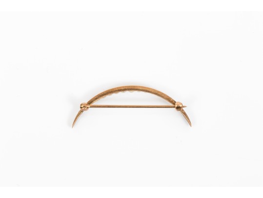 14k Yellow Gold Antique Half Moon Shape Seed Pearl Set Pin