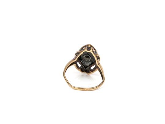 10k Yellow Gold Antique Navette Profile Black Onyx Ring, Size 7.25