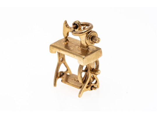 Dainty 14K Sewing Machine Charm Pendant