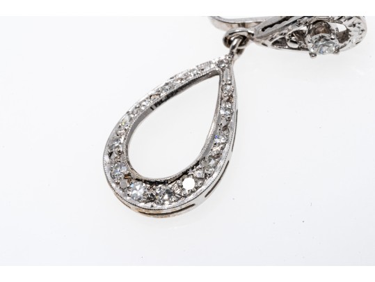 14k White Gold Diamond And CZ Drop Pendant Style Earrings