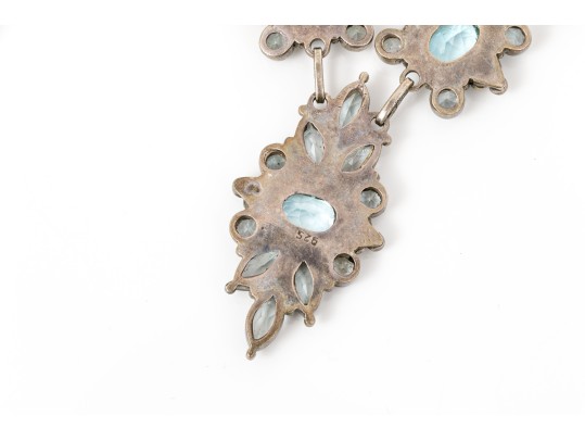 Sterling Silver Lovely Pale Blue Topaz Cluster Necklace