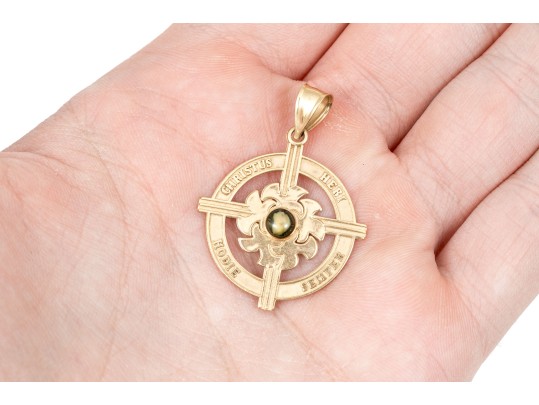 14k Yellow Gold Christ Heri Hodie Semper Jubilee Cross Pendant
