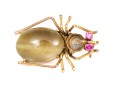 14k Yellow Gold Wonderful Cabachon Cats Eye Set Figural Spider Motif Brooch
