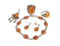 Assorted Lot Of Sterling Silver Amber Jewelry Pieces, Oval Cabachon Motifs