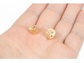 14k Gold Pair Of Two Round Motif Stud Earrings, Hammered And Sand Dollar Motifs