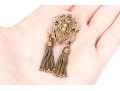 Gold Filled Antique Fringed Mourners Brooch With Black Enamel And Seed Pearls