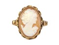 10k Yellow Gold Antique Twisted Frame Silhouette Shell Cameo Ring, App. Size 5.5