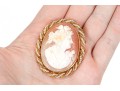 10k Yellow Gold Beautiful Vintage Seed Pearl And Spiral Framed Cameo Brooch