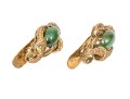 14k Yellow Gold Vintage Oval Nephrite Jade Cabachon Earrings