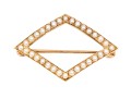 14k Yellow Gold Antique Open Lozenge Shape Seed Pearl Set Pin