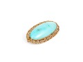 14k Yellow Gold Elongated Oval Cabachon Ornate Bordered Turquoise Brooch