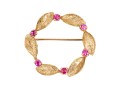 14k Yellow Gold Retro Ruby And Foliate Set Circle Pin, App. 0.72 TCW