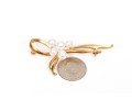 18k Yellow Gold Lovely Cultured Pearl Ribbon Swirl Brooch