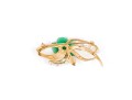 14k Yellow Gold Pretty Cultured Pearl And Green Chalcedony Leaf Motif Swirl Brooch