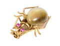 14k Yellow Gold Wonderful Cabachon Cats Eye Set Figural Spider Motif Brooch