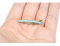 14k Yellow Gold Vintage Elongated Oval Turquoise Toned Enamel And Seed Pearl Scatter Pin