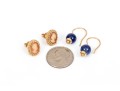 14k Yellow Gold Pair Of Sodalite Drop Earrings And Cameo Stud Earrings