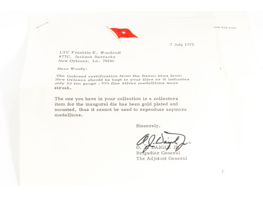 Louisiana Barco Mint Edwin Edwards Ten Gauge .999 Fine Silver Medallion W/ Certificate