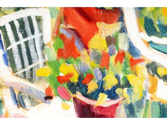 Hannah Cole Buie (American, B. 1955) Patio Scene Oil On Board Painting