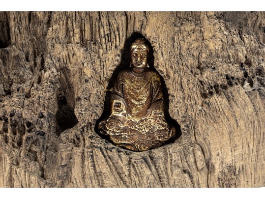 Contemporary Bhuddist Wood Altar Sculpture 