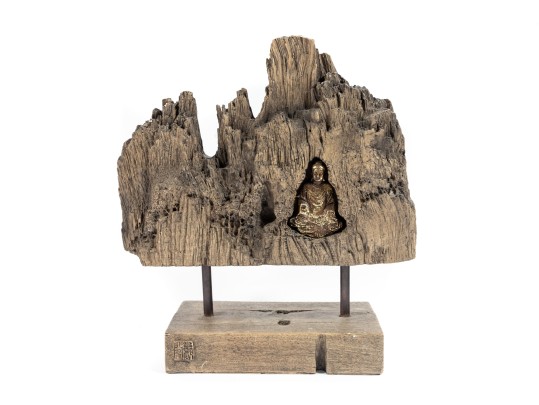 Contemporary Bhuddist Wood Altar Sculpture 