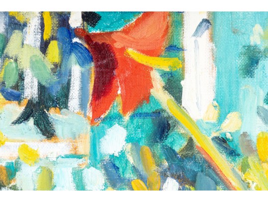 Hannah Cole Buie (American, B. 1955) Patio Scene Oil On Board Painting