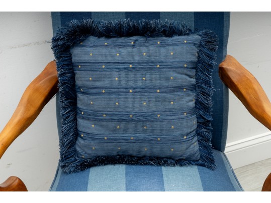 Pair Of Striped Navy Blue Gooseneck Armchairs