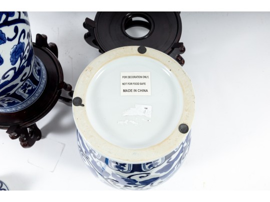 Pair Of Decorative Blue/White Porcelain Mei Ping Form Jars