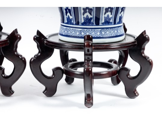 Pair Of Decorative Blue/White Porcelain Mei Ping Form Jars