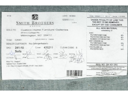 Smith Brothers Custom English Roll-Arm Sofa