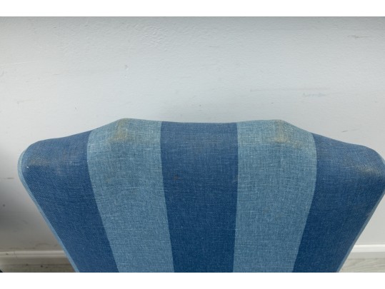 Pair Of Striped Navy Blue Gooseneck Armchairs