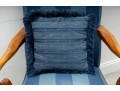 Pair Of Striped Navy Blue Gooseneck Armchairs