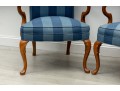 Pair Of Striped Navy Blue Gooseneck Armchairs
