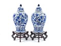 Pair Of Decorative Blue/White Porcelain Mei Ping Form Jars