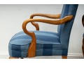 Pair Of Striped Navy Blue Gooseneck Armchairs