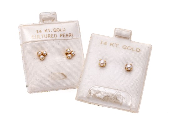 Two Pairs Of 14k Yellow Gold Cultured Pearl Stud Earrings