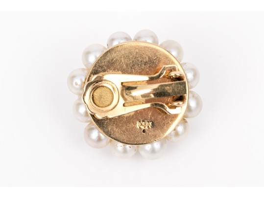 14k Yellow Gold Vintage Fabulous Cultured Pearl Cluster Clip On Earrings