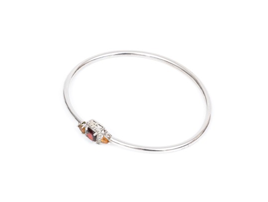 Sterling Silver Eye-catching Garnet, Citrine And White Topaz Halo Cuff Bracelet