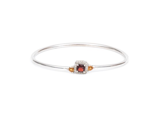 Sterling Silver Eye-catching Garnet, Citrine And White Topaz Halo Cuff Bracelet