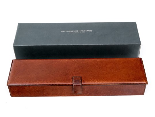Vintage Restoration Hardware Antiqued Tan Artisan Leather Desk Box
