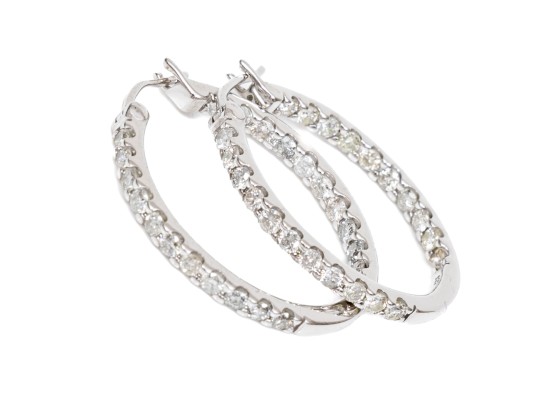 Sterling Silver Classic Round Hoop Earrings, CZ Set
