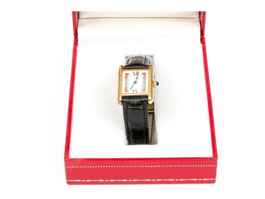 Cartier Sterling Silver Vermeil Small Must De Cartier Tank Watch, With Box