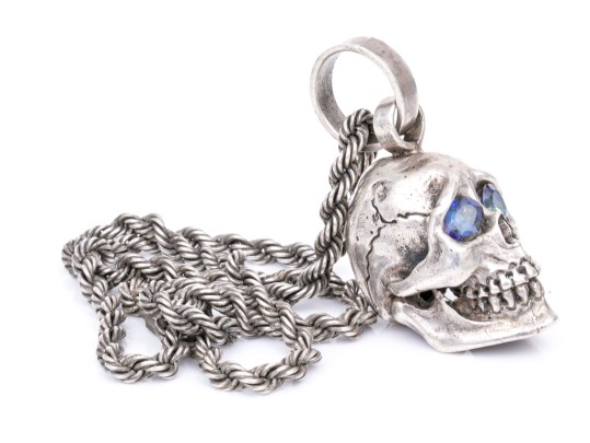 Vintage Sterling Silver Chain With Skull Pendant