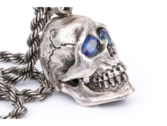 Vintage Sterling Silver Chain With Skull Pendant