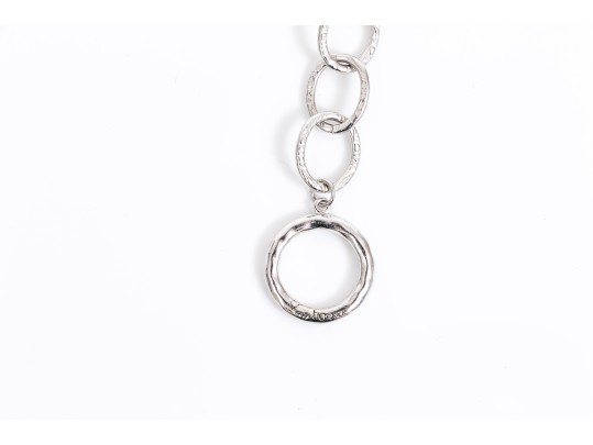 Sterling Silver Striking Chain Necklace With Single Heart For Link, Toggle Clasp