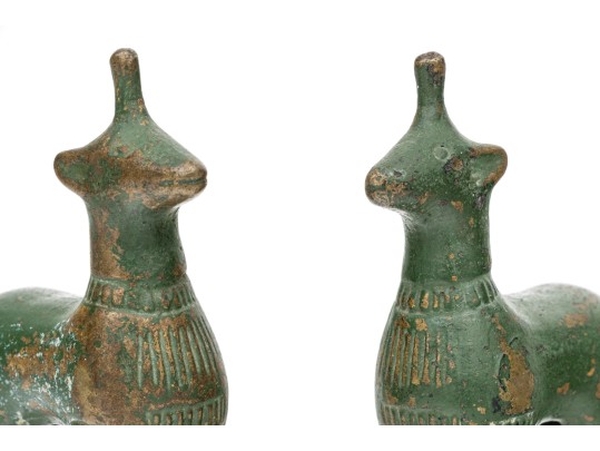 Pair Of Green Painted Cast Bronze Animal Figures