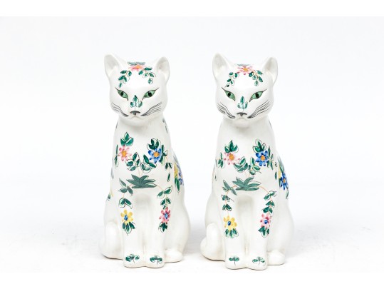Pair Of Portugal Painted Ceramic Cat Figures